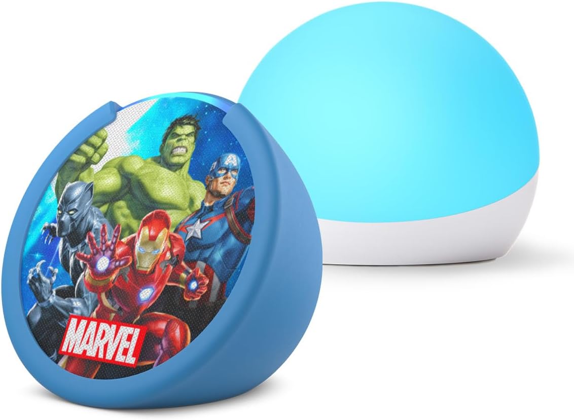 Amazon Echo Pop Kids, Marvel's Avengers including Amazon Kids+, with Echo Glow, Designed for Alexa+
