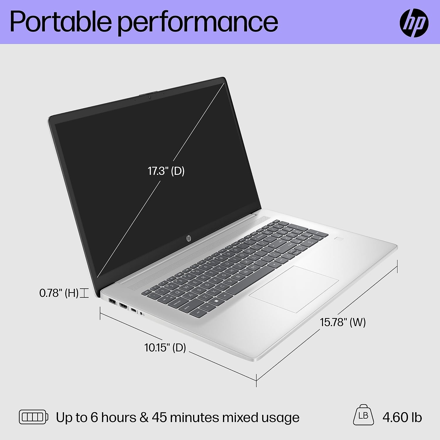 HP Laptop 17-cn2283st | Intel Core i3-1215U | 8 GB | 512 GB SSD | 17.3