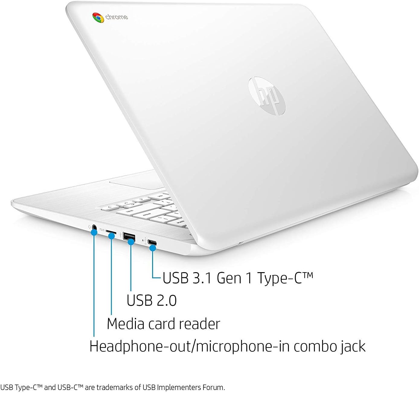 HP Chromebook 14-inch Laptop with 180-Degree Hinge, AMD Dual-Core A4-9120 Processor, 4 GB SDRAM, 32 GB eMMC Storage, Chrome OS (14-db0030nr, Snow White)
