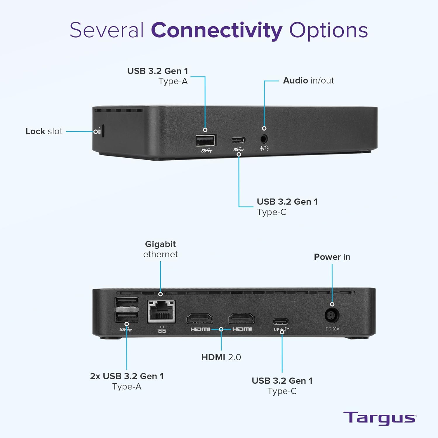 Targus USB C Docking Station Universal DV4K, USB C Laptop Docking Station Dual Monitor 2 HDMI