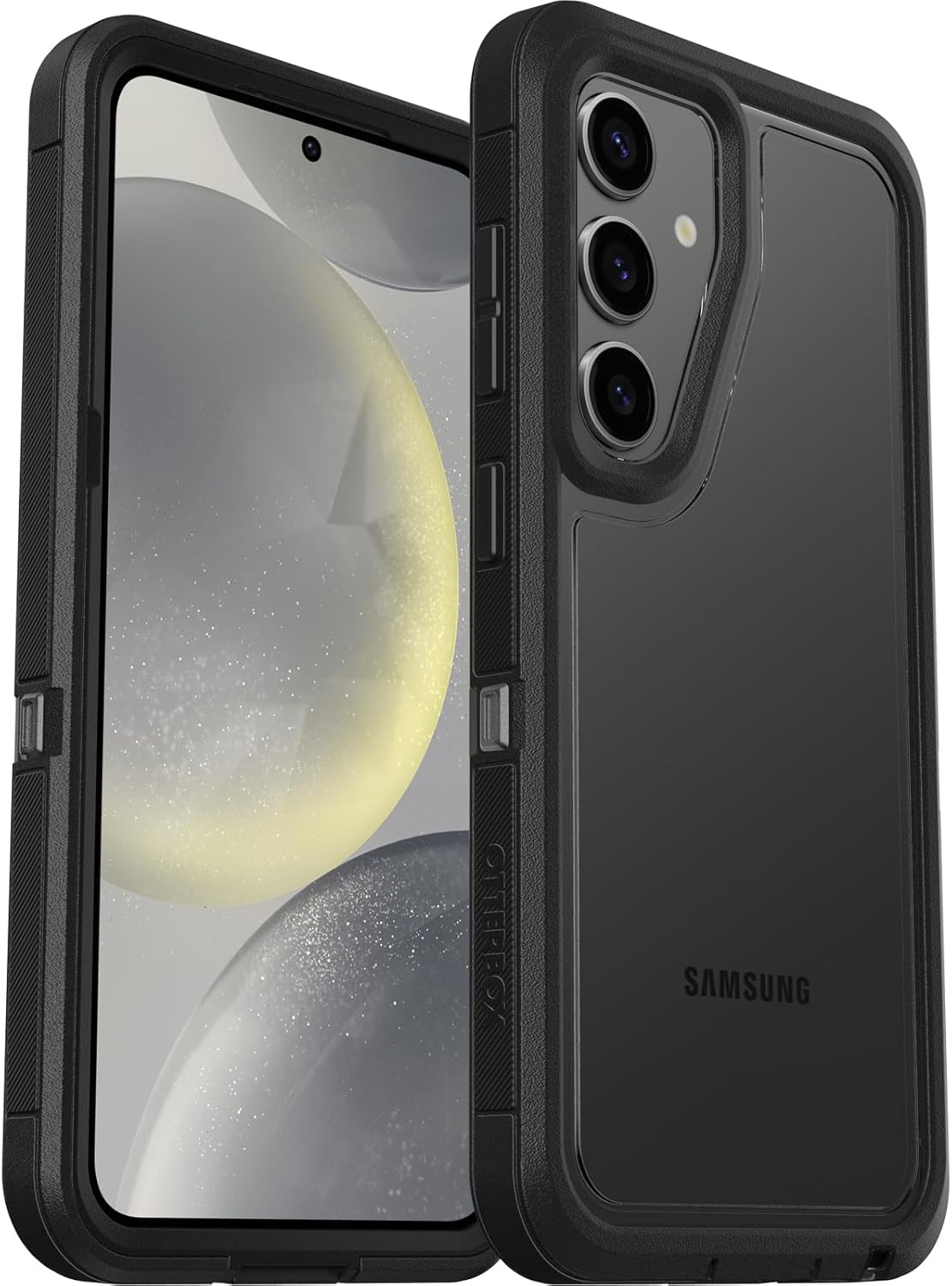 OtterBox Samsung Galaxy S24 Defender Series XT Clear Case - Dark Side (Clear/Black), Screenless, Rugged, Lanyard Attachment