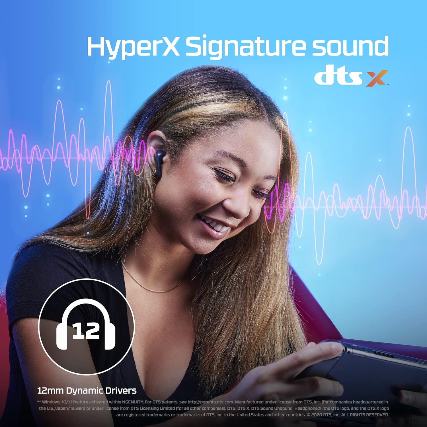 HyperX Cloud Mix Buds - True Wireless Earbuds, Low Latency 2.4GHz Gaming Mode, Bluetooth Compatible, Long-Lasting Battery, 12mm Drivers, 3 Silicone Ear Tip Sizes, DTS Headphone:X