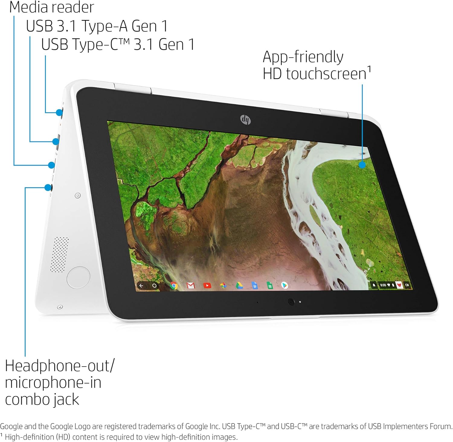 HP Chromebook x360 11-inch Laptop with 360-degree hinge, Intel Celeron N3350 Processor, 4 GB RAM, 32 GB eMMC storage, Chrome OS (11-ae110nr, Snow White)